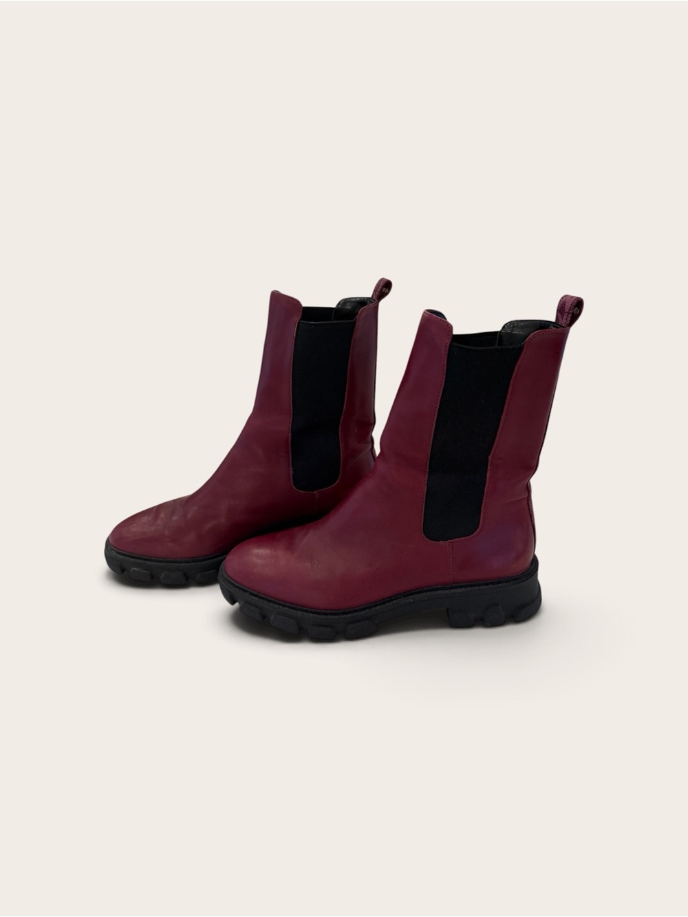 Michael Kors Burgundy Leather Lug Sole Chelsea Boots Size 8
